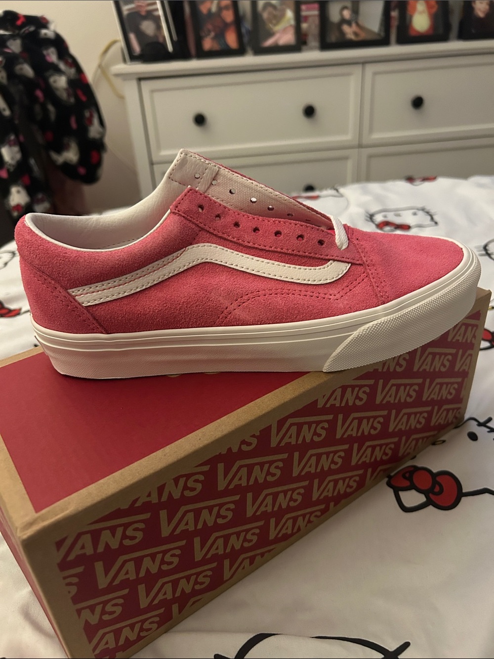 Vans Pink Suede Low Top Sneakers with White Stripe